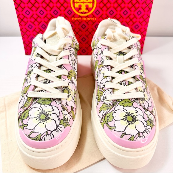 Tory Burch Ladybug Leather Sneaker, Purple Bold Flowers Oyster - Picture 3 of 14
